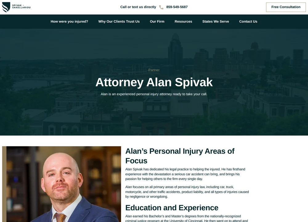 An attorney bio page on the Spivak & Sakellariou site